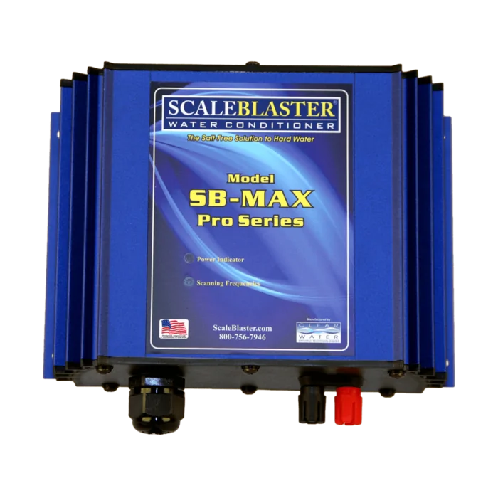 Acondicionador de agua ScaleBlaster SB-MAX Pro Series con carcasa de aluminio azul
